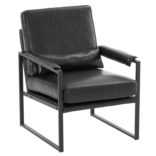 Single Iron Frame Chair Black PU Leather Indoor Leisure Chair