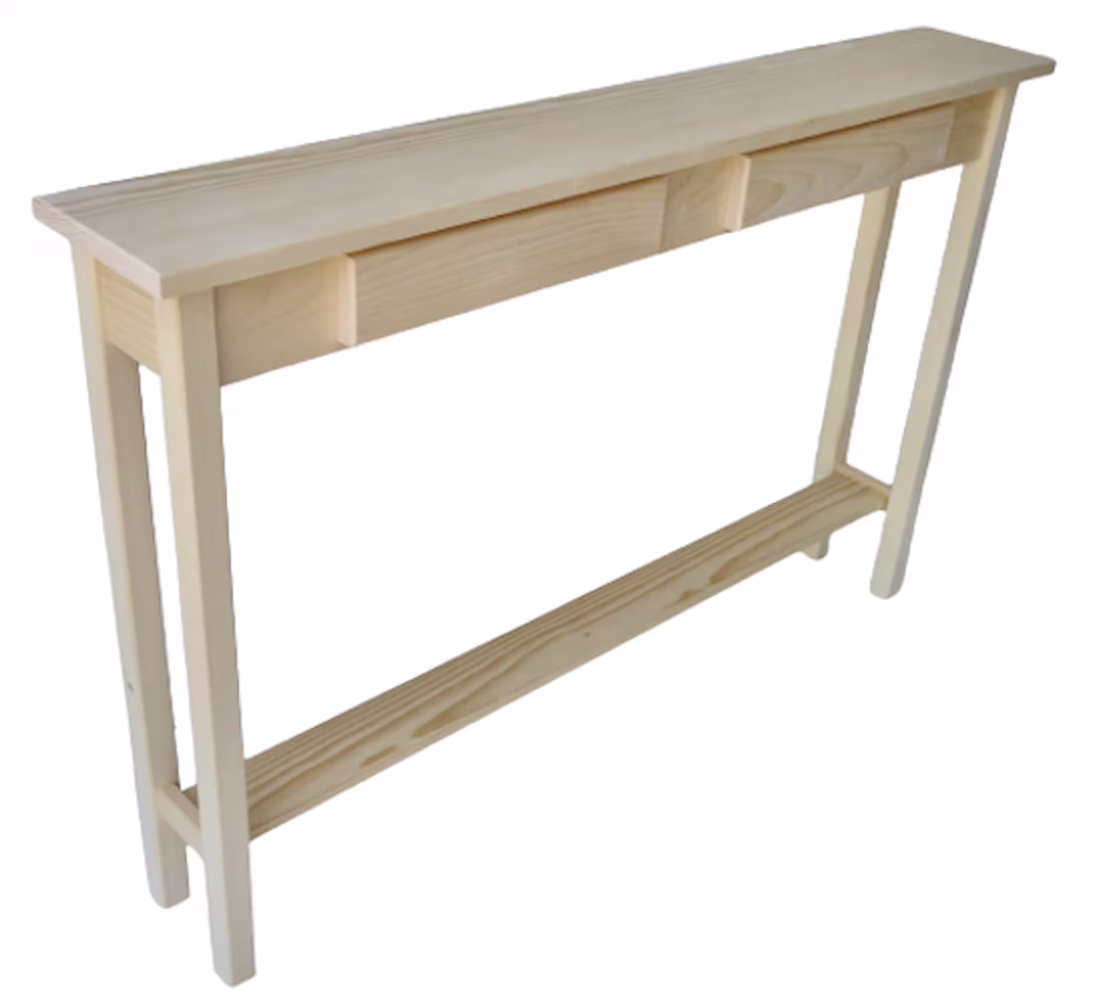 Unfinished Pine Narrow Shaker Console Sofa Wall Table With Shelf & False Drawer - 46" Long X 7.5" Deep 30" Tall