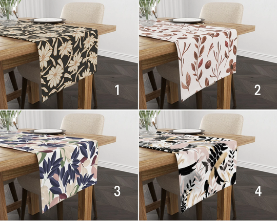 Abstract Floral Table Runner, Leaf Pattern Boho Tablecloth, Farmhouse Kitchen Textile, Housewarming Gift, Gift For Friend