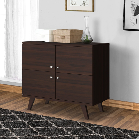 Wooden Multipurpose Storage Cabinet with Door Angled Legs Dark Brown