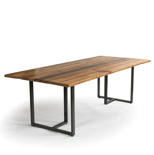 Modern Farmhouse Table With Reclaimed Wood Table Top, Conference Table, Dining 1.5" Top & Steel Base