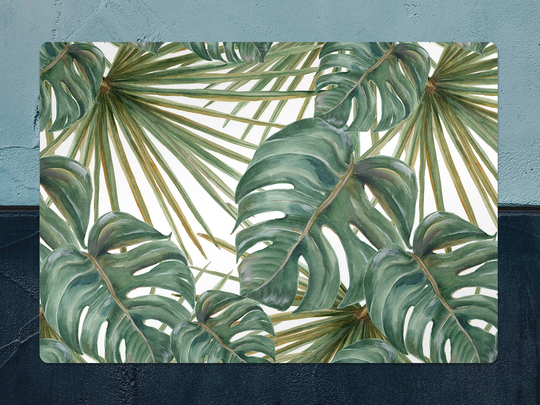 Elegant Exotic Plants Chair Mat, Green Protective White Splat Tropical Vinyl Floor Area Rug, Gift Idea, Splash Mat