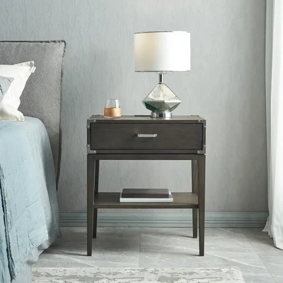 Fitzgibbons 1 - Drawer Solid Wood Nightstand in Anthracite/Pewter