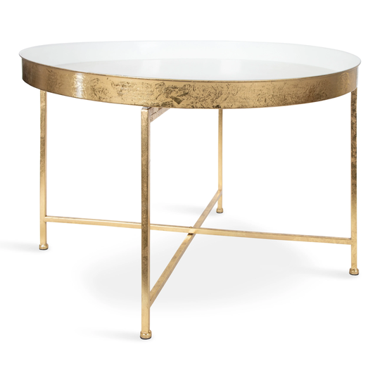 Celia Modern Glam Round Coffee Table, 28.25" x 28.25" x 19", Navy Blue and Gold Leaf, Chic Sophisticated Accent Table