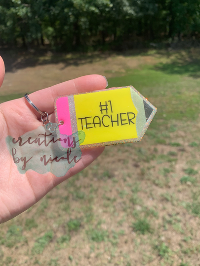 Teacher Key Chain Pencil Glitter Appreciation Gift Assistant Number 1 Best Ever Gifts New School Year