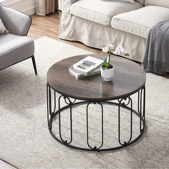 Mcombo Modern Round Coffee Table for Living Room 31.5 in Accent Tea Tables Side Cocktail Tables - 31.5''x 31.5''x 18.1''
