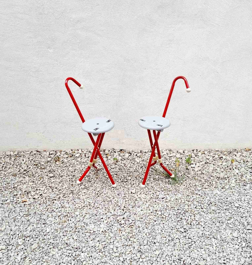 Pair Of Mid Century Italian Ulisse Stools/Walking Stick By Ivan Loss For Sandrigarden Retro Folding Chairs /Retro Home /Italy 1981 /'80S
