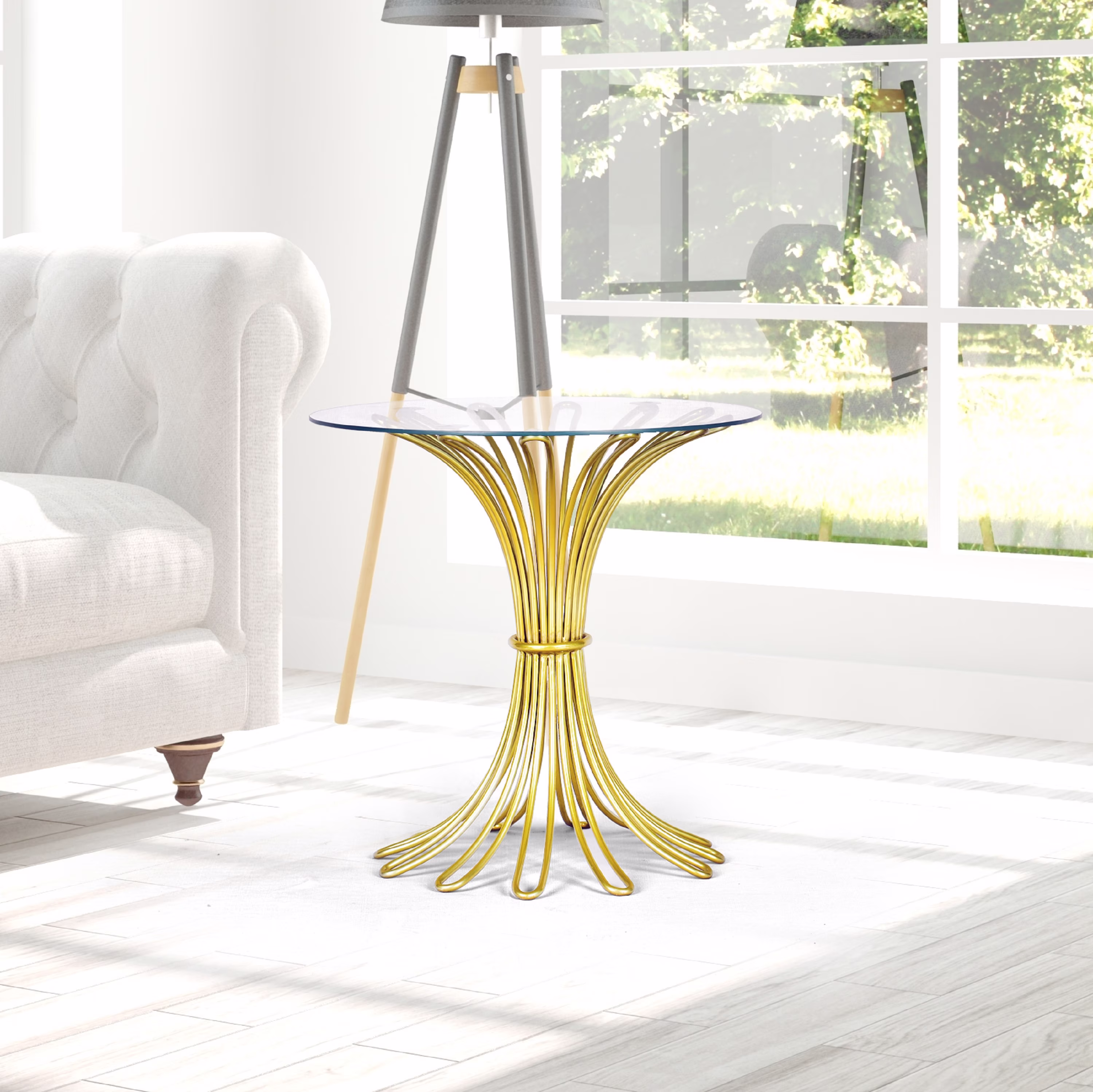 Round Side Table| Gold & Clear Glass| Scratch Resistant| Golden Legs| Iron Powder Coated| Tempered 20x20x20
