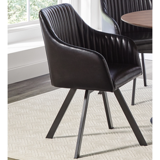 Modern Art Deco Design Black Upholstered Dining Chair with Chrome Swivel Base