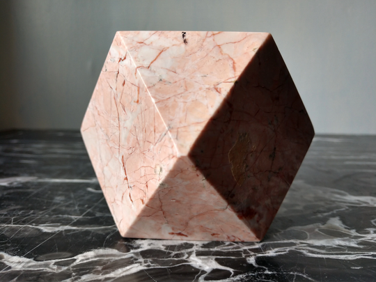 Pink Marble Pencil Holder Geometric 14 Sided Polygon. Vintage Natural Stone Artists Brush Holder, Pen