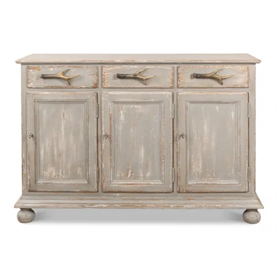 53" Wide 3 Drawer Pine Wood Sideboard