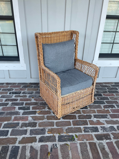 Vintage Large Wicker Chair, High Back Rattan Bamboo Corner Accent Boho Patio Reading Coastal Chair