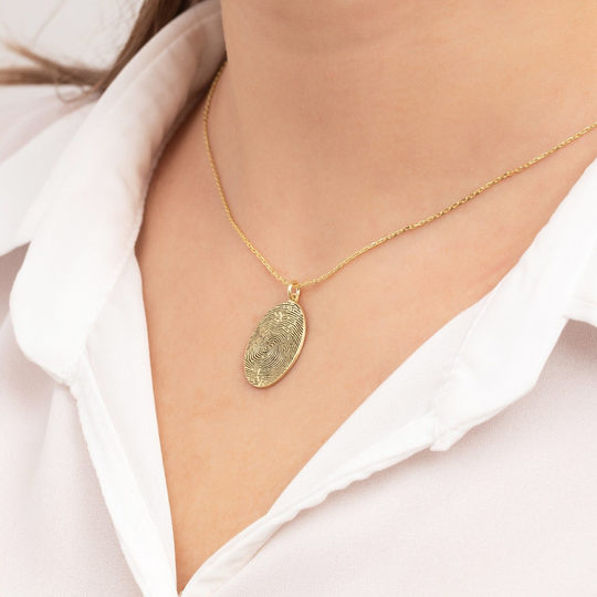 14K Gold Personalized Fingerprint Necklace, Jewelry, Memorial Gifts, Jx21