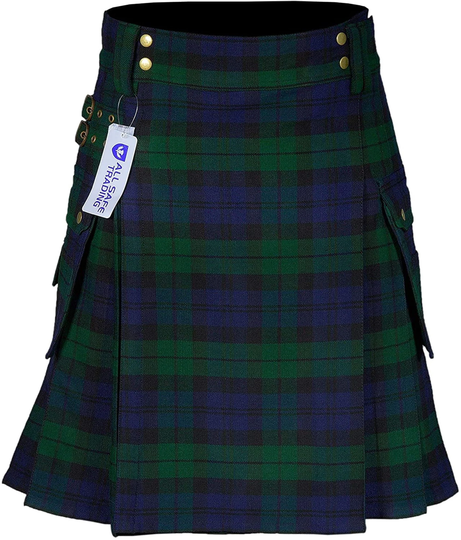 Scottish Mens Utility Kilt, Black Watch, Highland Men's Handmade Tartan Kilt, Scottish Kilt For Men, Traditional Gift