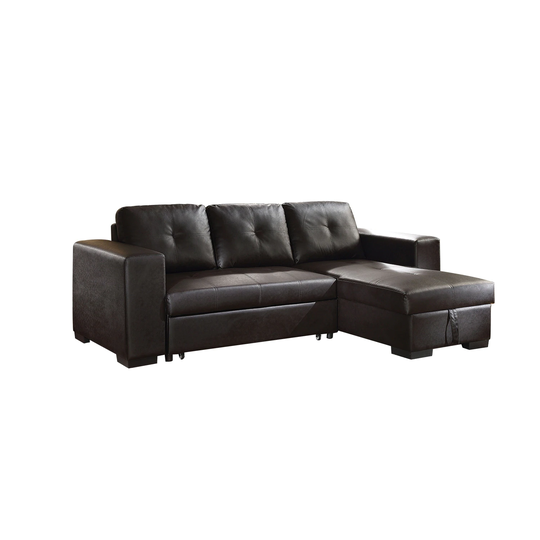 Faux Leather Sectional Sofa with Storage in Black