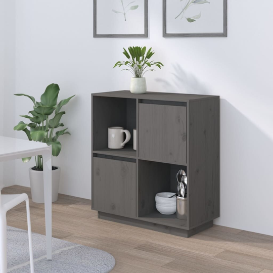 Sideboard Gray 29.1"x13.8"x31.5" Solid Wood Pine