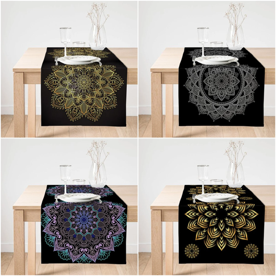 Tiled Mandala Table Runner|High Quality Suede Geometric Runner|Decorative Top|Farmhouse Style Authentic Runner|Rustic Home Decor