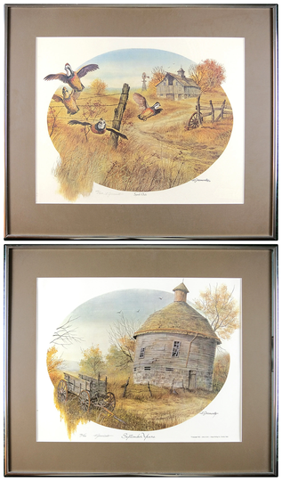 Framed Vintage Print, Pencil Signed & Numbered By Larry Greenwalt, Metallic Framed, Set Of Two, Very Good Conditions