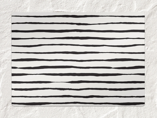 Black Lines Chair Mat, White Vinyl Floor Protective Stripes Splat Decorative Comfort Splash Mat