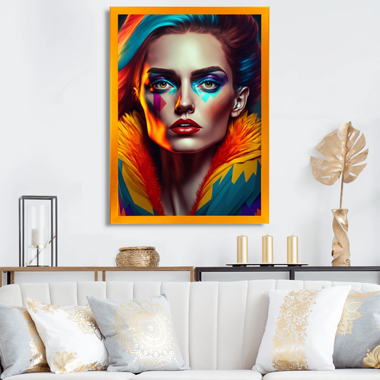 Designart 'Colorful Sensual Woman In Fur Coat IV' Contemporary Glam Framed Art Print