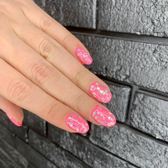 Barbie Nails Glitter Press On Any Shape Bling Nail Bright Pink Toe Glue Fake Short False