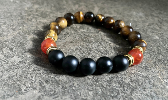 Prosperity Bracelet, Protection Tiger's Eye, Fire Agate, Beaded Black Onyx, Manifest Bracelet, Lucky Jewelry, Gift