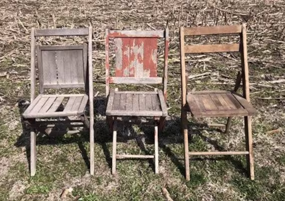 Set Of 3 Wood Folding Chairs Church Funeral Wedding Concert Patio Picnic A50 Chairs, Theater