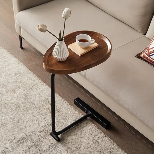 C shaped End Table Metal Frame Side Table Movable Bedside Tray for Living Room Bedroom
