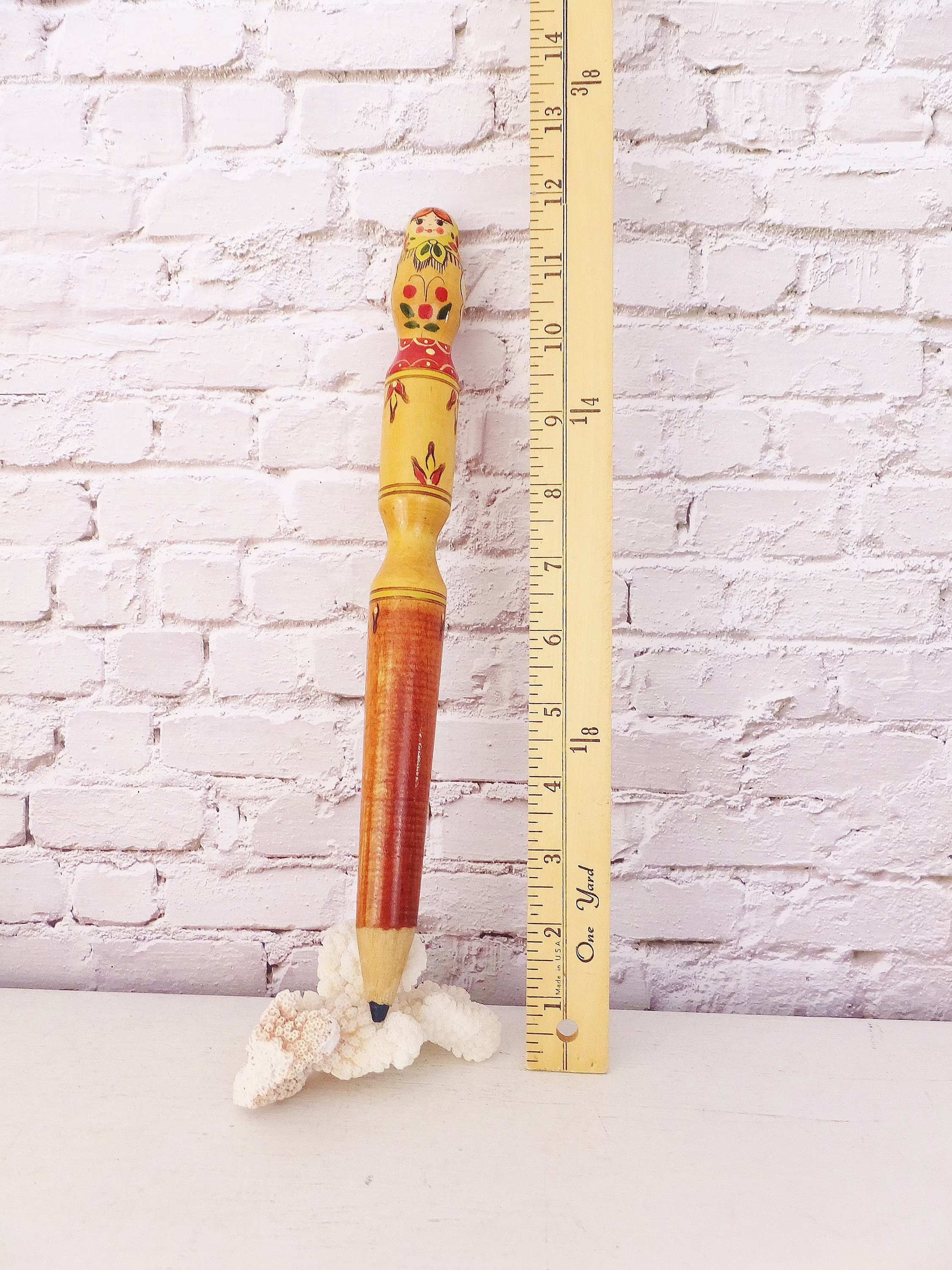 Handmade Wooden Folk Art Matryoshka Doll Pencil Oversized Large Novelty Pyanksy Christmas Stocking Gift