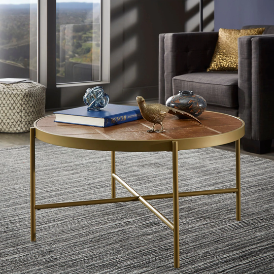 Vanderson Gold Finish Metal and Faux Leather Table Set by iNSPIRE Q Modern