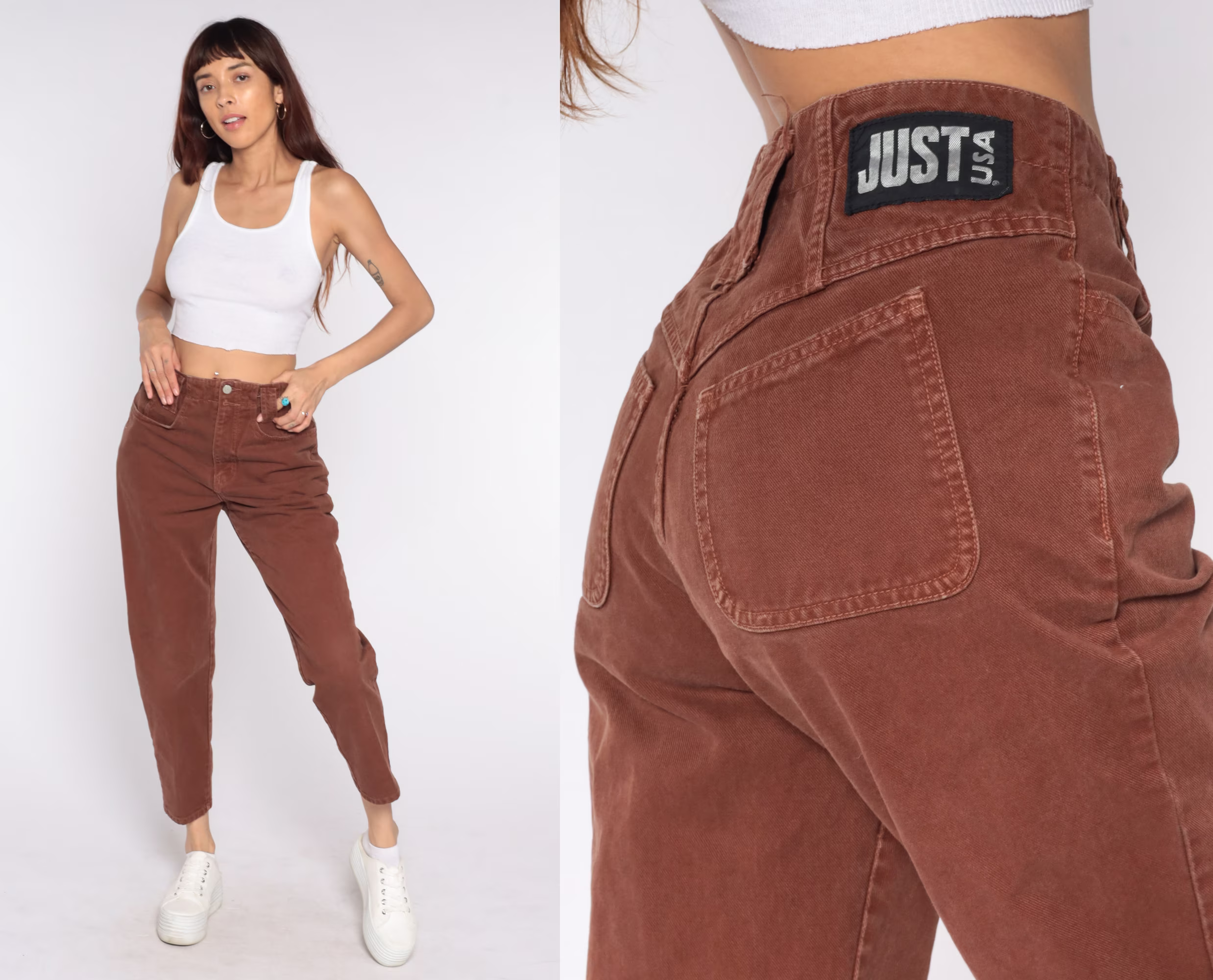 Brown Mom Jeans Colored 90S Color High Waist Tapered Pants 1990S Denim Vintage Medium 29