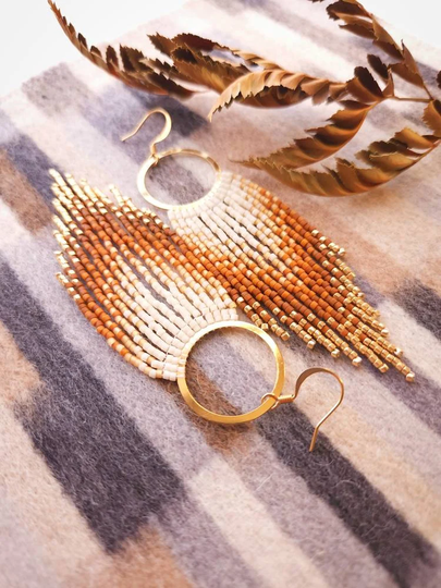 Hazel | Macchiato Colors Fringe Hoops 14K Gold-Filled Earwires Handwoven Slow-Made Boho Jewelry Unique Gift For Her
