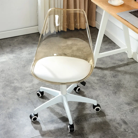Modern Clear Desk Chair, Rolling Office Chair with Cushion, Swivel Vanity Chairs, Plastic Height Adjustable Chairs