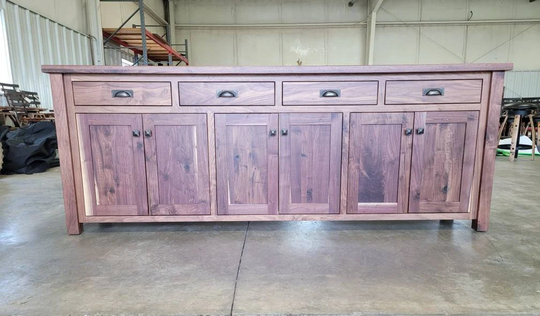 8 Foot Long Walnut Sideboard Buffet, Amish Built, Made in The USA With Free Shipping