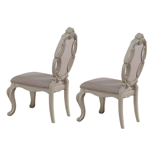 Fabric Upholstered Wooden Side Chair with Button Tufted Back, White, Set of Two