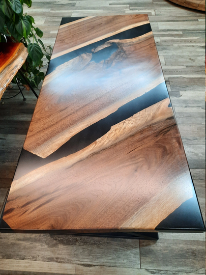 Walnut Epoxy River Table/Bench Black Epoxy Coffee Table, Center USA, Special