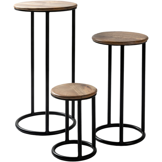 Set of 3 Brown and Black Round Wood Nesting Tables 27"