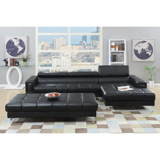 Bobkona Hayden Bonded Leather 2-Pcs Sectional Sofa Loveseat with Adjustable Back, Ottoman Not Included