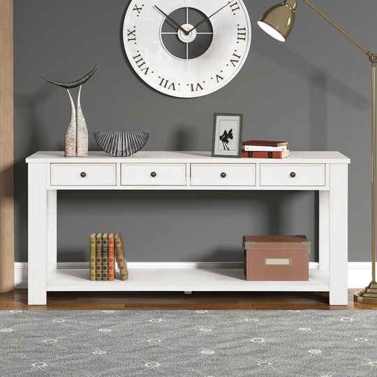 Wood Console Table with 4 Drawers and 1 Bottom Shelf