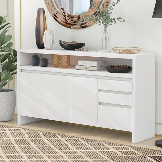 Double-Storey Tabletop Sideboard MDF Storage Cabinet, White