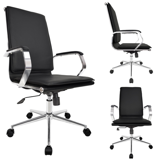 2xhome Designer Office Chair With Arms Cushion Back Seat Executive With Wheels Chrome Swivel Boss Tilt Home Conference Room