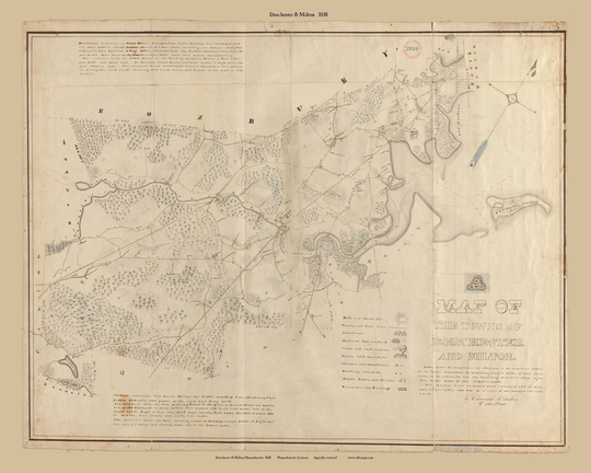 Dorchester & Milton 1831 Town Plan - Old Roads Reprint Restored Massachusetts Archives Ma