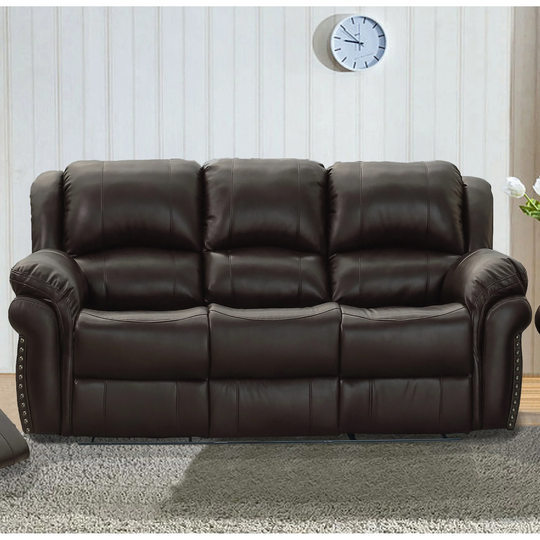 Titanic Furniture Nestor Power Recliner Sofa in Brown Faux Leather with USB Ports - 40" H x 84" W x 39" D