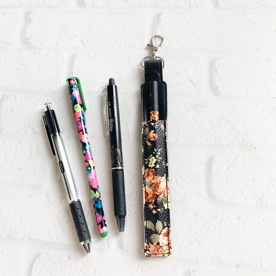 Farmhouse Black & Coral Rose Pen Or Pencil Holder Keychain For Lanyard, Stylus Holder, Pen Case, Holder, Teacher Gift, Nurse Gift