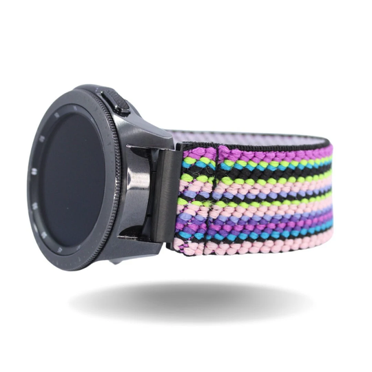 Elastic Samsung Galaxy 41mm Watch 3 Band - Fits Watch3 Model With 20mm Adapters Multicolored Stripes Purple Pink Boho Chic
