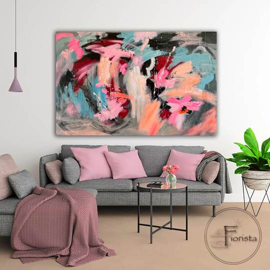 Large Modern Flowers Abstract Colorful Painting On Canvas Acryl Paint Fine Art Wall Expressionist Fireplace Oil Vibrant