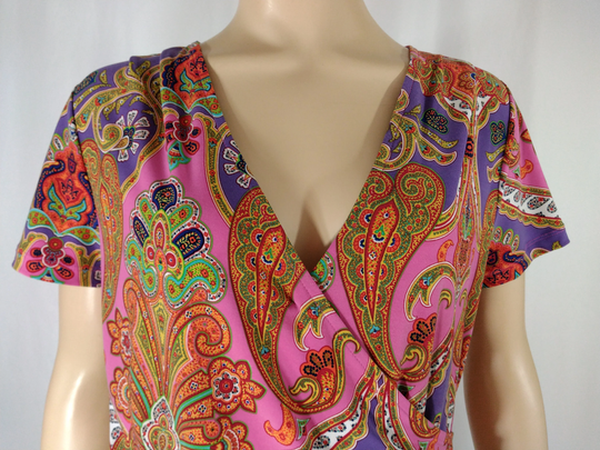 Ralph Lauren Shirt Women's Colorful Rainbow Wild Graphic Short Sleeve Stretchy Extra Long Excellent Condition Vintage By Ralph Lauren Size M
