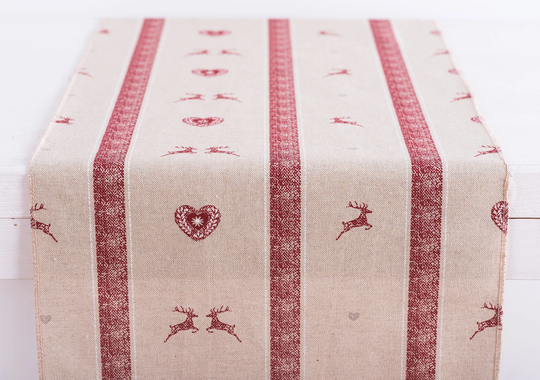 Table Runner Reindeer & Hearts, Christmas Runner, Centerpiece, Kitchen Dining Room Home Decor, Holidays Table Decor