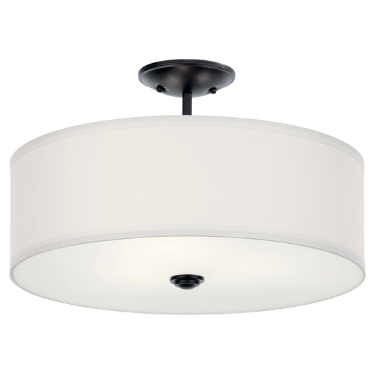 Kichler Lighting Shailene 18 in. Round 3-Light Black Drum Semi-Flush Mount Ceiling Light with White Microfiber Shade