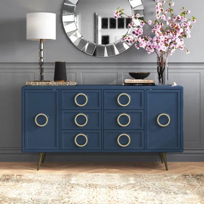 Clifford 63" Wide 6 Drawer Sideboard With Metal Legs